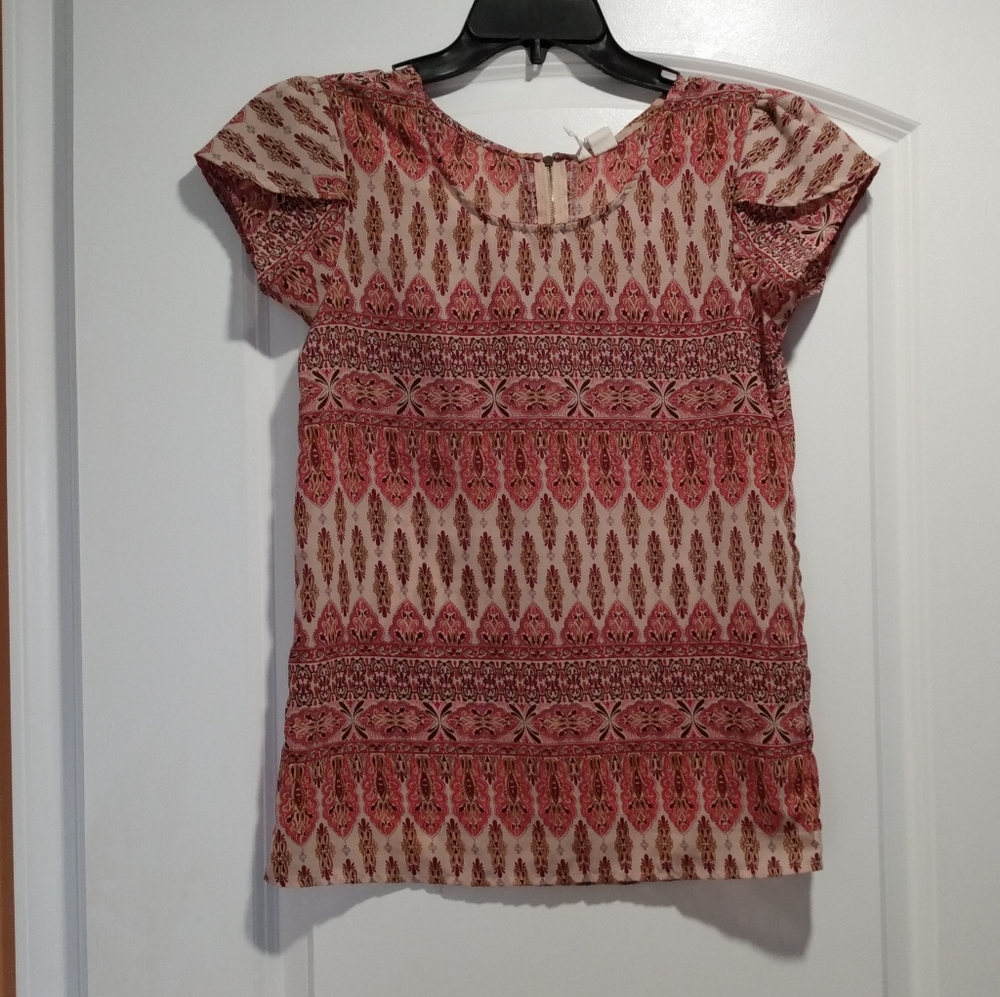 Orange and Tan Patterned Blouse